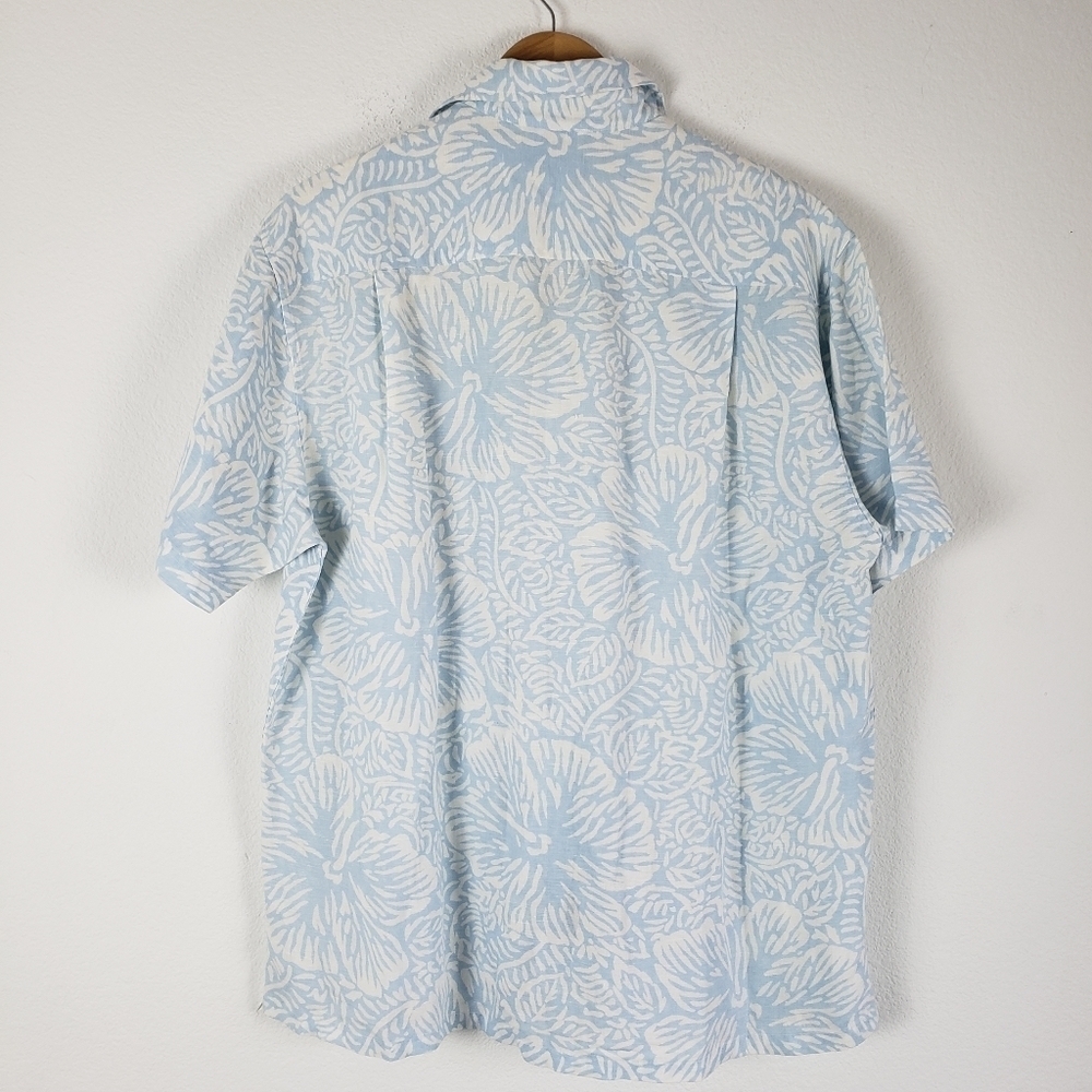 Nautica linen tropical Blue Palm button-down collar top - Picture 3 of 5